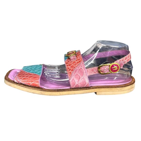Vintage Wendel’s Italian Made Pastel Pink Blue Alligator Sandals Size US 11/11.5 main image 8